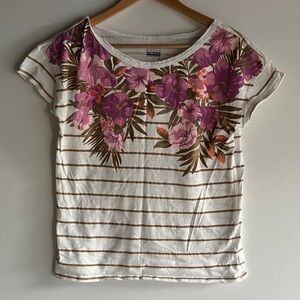 Basic Editions Purple Floral Striped Tee